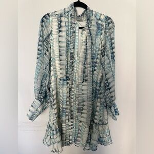 Alexis Teal & Ivory Pattern Tie Detail Dress XL